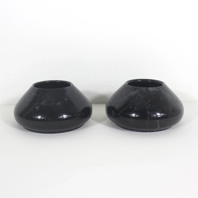 Width: 5 inches Height: 2.75 inches Vintage pair of black stone vases. I believe they are made of highly polished soap...