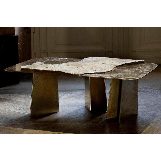Stoneage Sculptural Coffee Table in Brass, Marble & Cast by Alex Turco One Of a Kind Dimensions: D 70 x W 110 x H 40 cm....