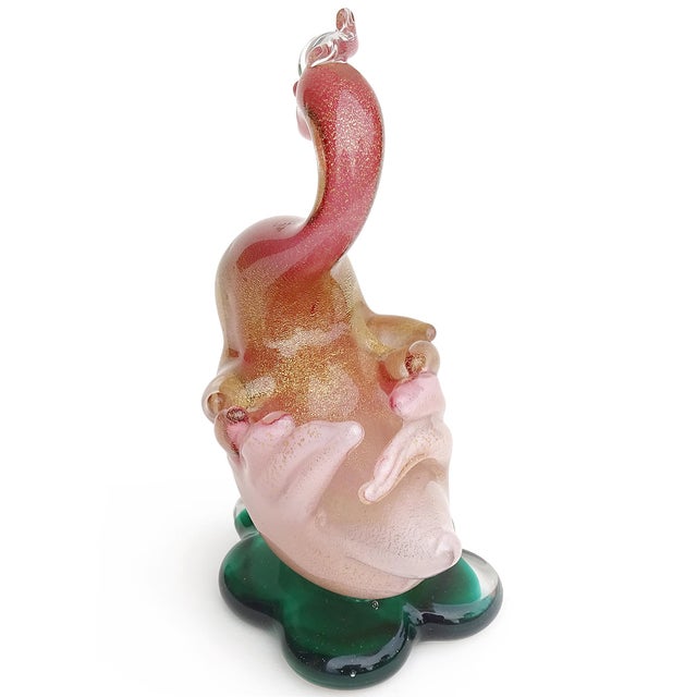 Mid 20th Century Vintage Seguso Murano 1957 Pink White Gold Flecks Italian Art Glass Swan Bird Figurine Sculpture For Sale - Image 5 of 9