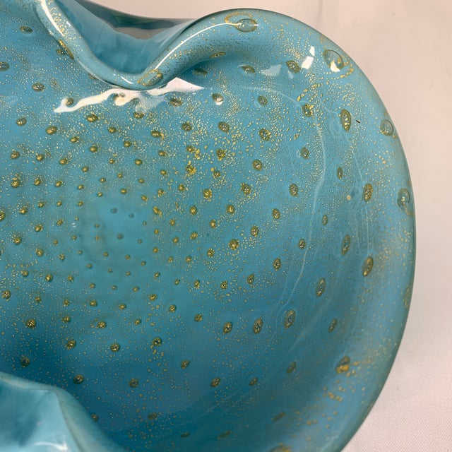Barbini Small Alfredo Barbini Bullicante Gold Fleck Turquoise Dish C. 1960s For Sale - Image 4 of 7