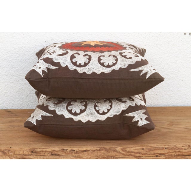 Textile Pair of Embroidered Palmette Suzani Pillow Covers For Sale - Image 7 of 9