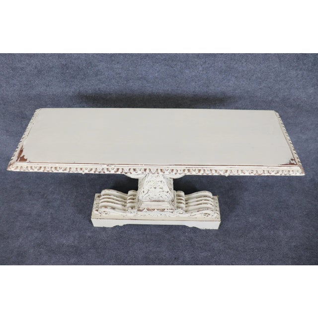 1920s Distressed White Painted Carved Jacobean Style Console Tables - A Pair For Sale - Image 5 of 12