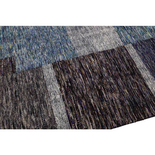 Gray Modern Apadana's Safi Collection Handmade Earthy Tone Abstract Designed Wool Rug For Sale - Image 8 of 11