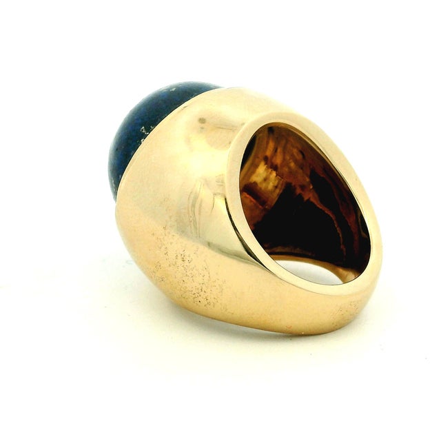 1970s JWL 14k Gold Lapis Lazuli Modernist Ring, Size 6.75 For Sale - Image 4 of 10