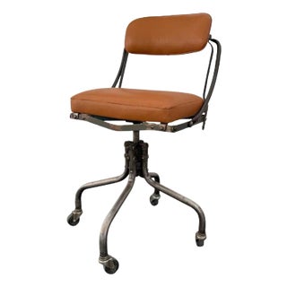 1940s Leather DoMore Industrial Swivel Adjustable Rolling Desk Chair For Sale