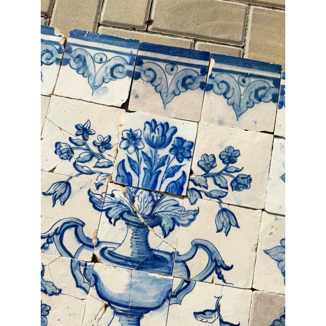 Antique 18th Century Portuguese Baroque Blue & White Floral Tile Panel For Sale - Image 11 of 15