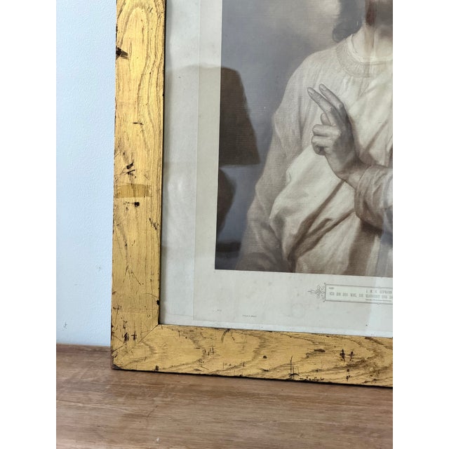 Wood Antique Heinrich Hofmann “Christ” Religious Print in Gilt Faux Bois Frame, C. 1895 For Sale - Image 7 of 13