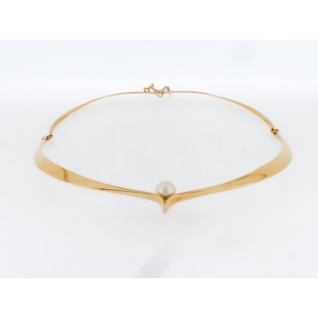Ed Wiener Modernist 14k Gold & Pearl Curvex Choker Necklace or Collar For Sale In Philadelphia - Image 6 of 18
