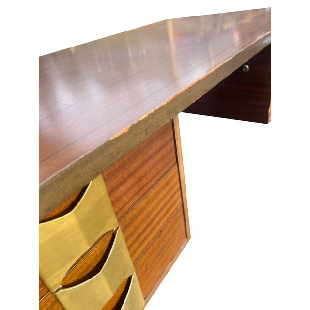 Brass Vintage Modern Italian Designer Desk With Brass Pulls in Herman Miller Style For Sale - Image 8 of 16