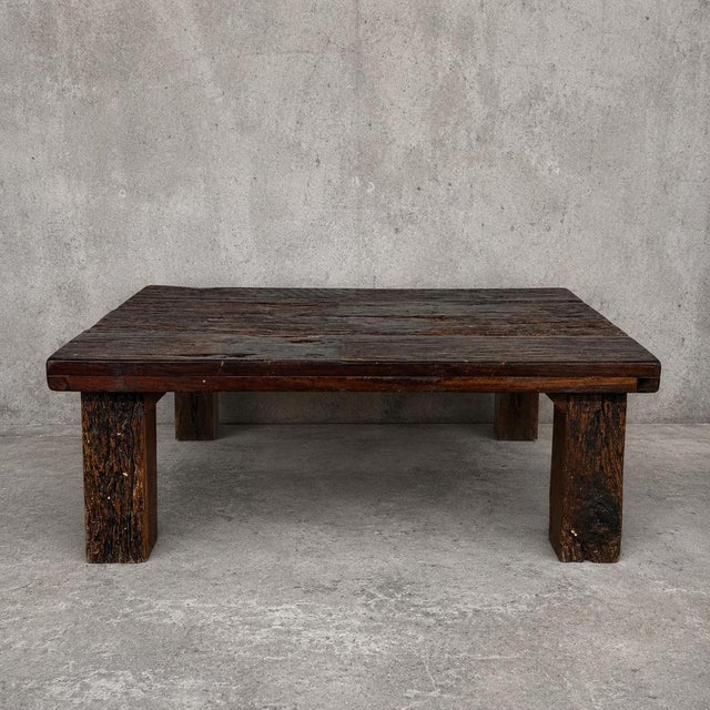 Details Mid Century Brutalist design Solid reclaimed timber construction Driftwood-style weathered plank top Sculptural...