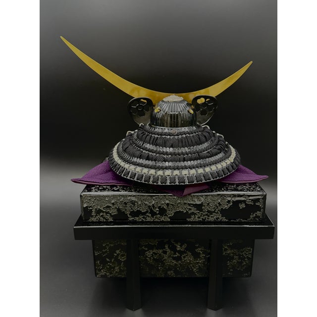 Japanese Samurai Kabuto Helmet, Date Masamune Style, Iron & Lacquer, Miniature Display, Crescent Moon Crest For Sale - Image 6 of 8