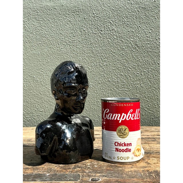 Ceramic Vintage Glazed Ceramic Bust of Man For Sale - Image 7 of 12