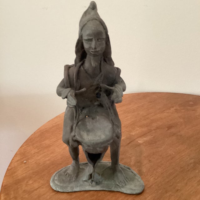 Antique Ashanti Figural Bronze Musicians Group Sculptures Deep Verdigris 6 Pieces For Sale In Chicago - Image 6 of 12