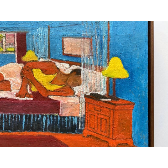 Matisse Style Vintage Mid Century Modernist " Bedroom, Afternoon Napping " Framed Original Post-Impressionist Impasto Oil Painting on Linen For Sale - Image 16 of 18