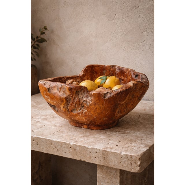 Brown Large Sculptural Olive Wooden Bowl, 1960s For Sale - Image 8 of 8