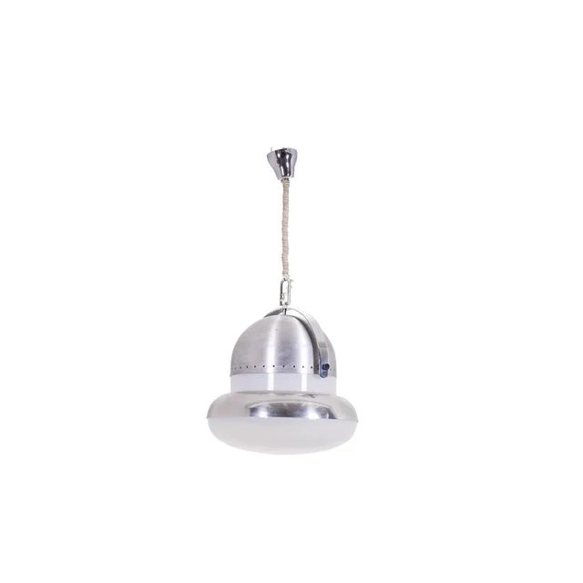 Industrial Style Pendant Light in Brushed and Opaline Metal, 1970s For Sale - Image 13 of 13