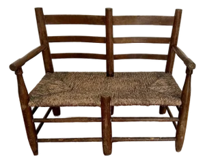 Antique American Ladderback Rush Seat Bench