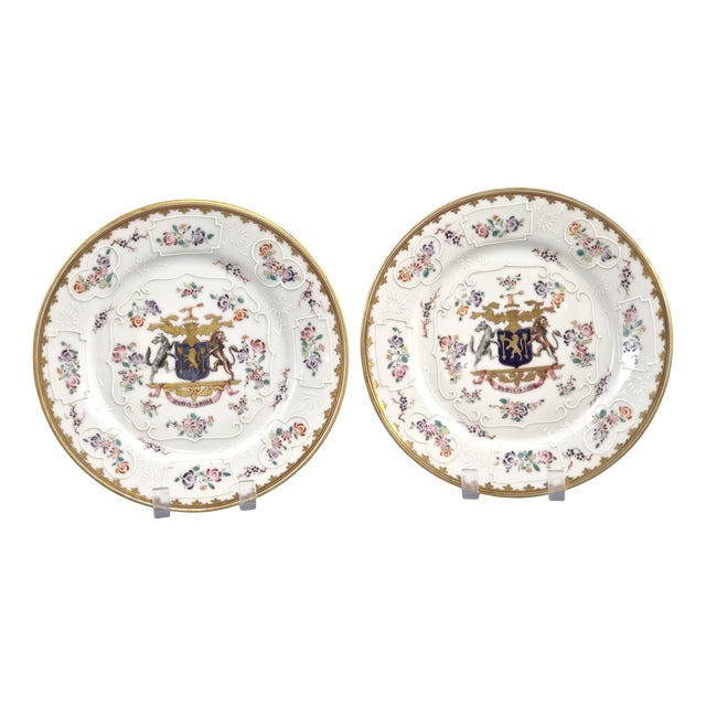 Armorial Porcelain Plates from Edmé Samson & Cie, 1890, Set of 2 For Sale