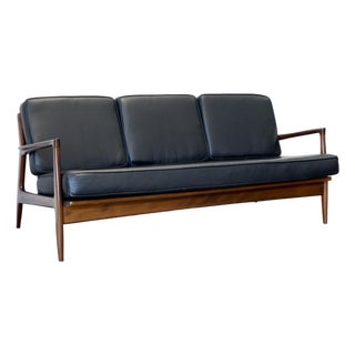 1950s Attributed Selig Furniture Walnut Sofa Designed by Ib Kofod-Larsen For Sale