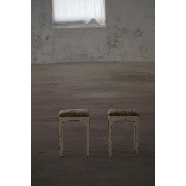 Antique Danish Stools with Lambswool Seats, Late 19th Century, Set of 2 For Sale - Image 11 of 18