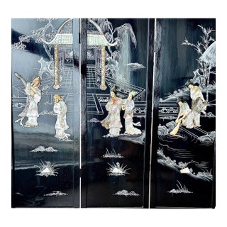 Mid-Century Japanese Lacquer & Hardstone Byobu Screen (36") For Sale