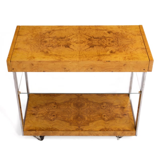Lane Olive Burl Bar Cart After Milo Baughman Roland Carter Mid Century For Sale - Image 10 of 18