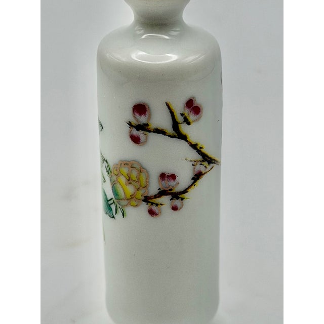 Ceramic Painted Porcelain Tubular Shape Snuff Bottle For Sale - Image 7 of 12