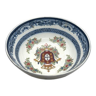Vintage Blue and White Chinoiserie Porcelain Crown Bowl For Sale