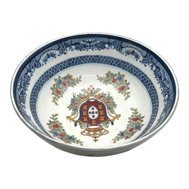 Vintage Blue and White Chinoiserie Porcelain Crown Bowl For Sale