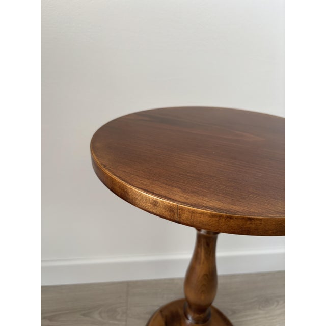 Small Vintage Rustic Round Wooden Side Table with Turned Legs, 1970s For Sale - Image 4 of 8