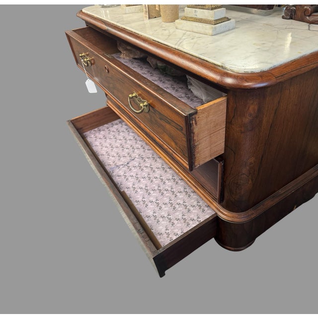 Antique Victorian Rosewood Marble Top Ladies Dresser With Mirror For Sale - Image 9 of 11