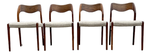 Model 71 Chairs in Walnut and Hallingdal Wool by Niels Otto Møller for J.L. Møllers, 1960s, Set of 4