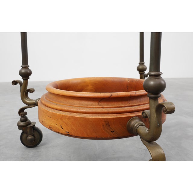 Metal Rustic Copper and Walnut Serving Trolley with Glass Top, France, 1900s For Sale - Image 7 of 12