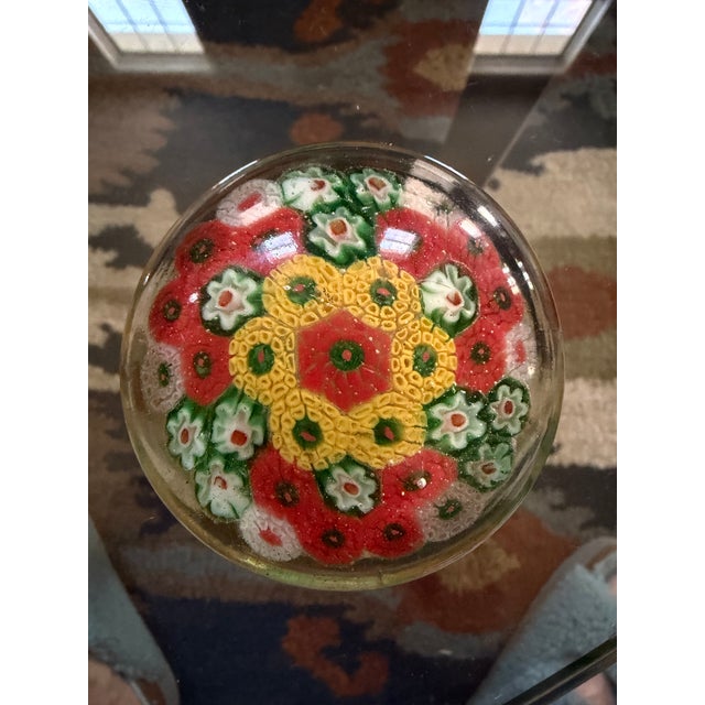 Murano Mid-Century Modern Italian Millefiori Art Glass Paperweight – Concentric Floral Design For Sale - Image 4 of 4