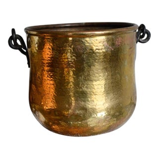 Antique Late 18th Century Hammered Brass Fireside Kettle Pot Cauldron For Sale