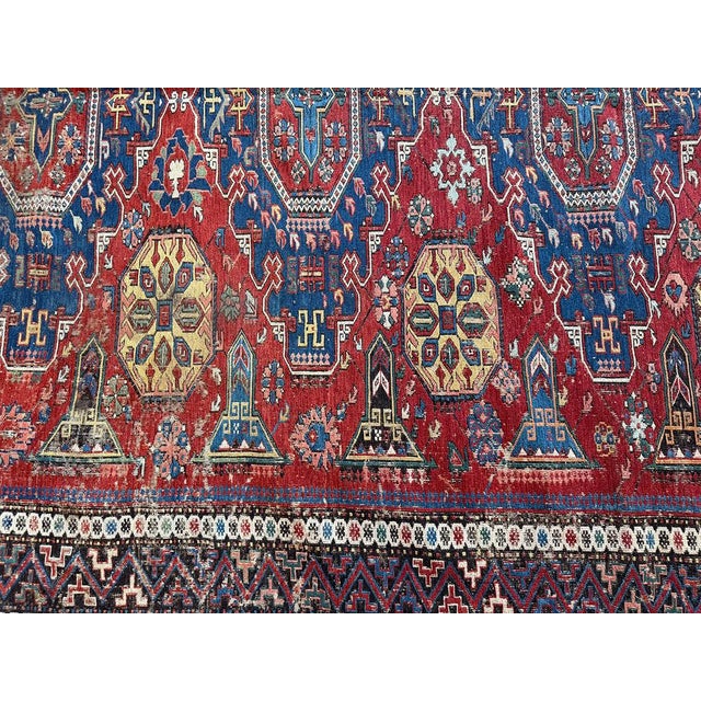 19th Century 6' X 9' Antique Worn Out Distrssed Caucasian Kuba Soumak Rug For Sale In Los Angeles - Image 6 of 12