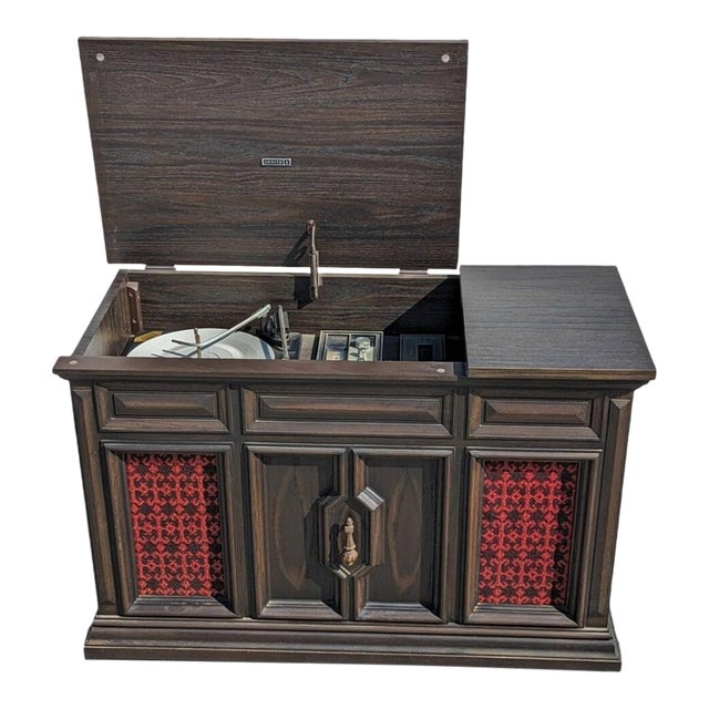 Mid-Century Record Player & Radio Cabinet Vintage Zenith Stereo Console , 1970s For Sale