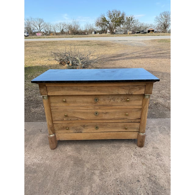 Tan 19th Century French Empire Walnut Bleached Marble Top Chest of Drawer / Commodes For Sale - Image 8 of 12