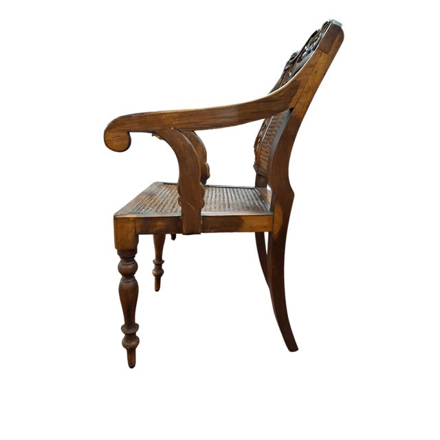 Pair of Caned & Carved Wood Arm Chairs For Sale - Image 10 of 18