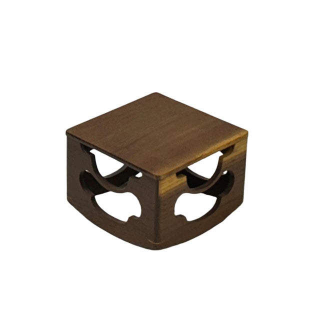 Asian Natural Light Wood Polished Square Openwork Display Stand Holder For Sale - Image 3 of 7