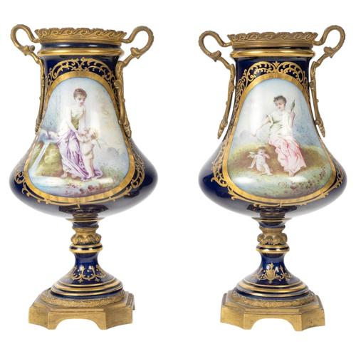 19th Century Porcelain and Gilded Bronze Vases from Sèvres, Set of 2 For Sale - Image 10 of 10
