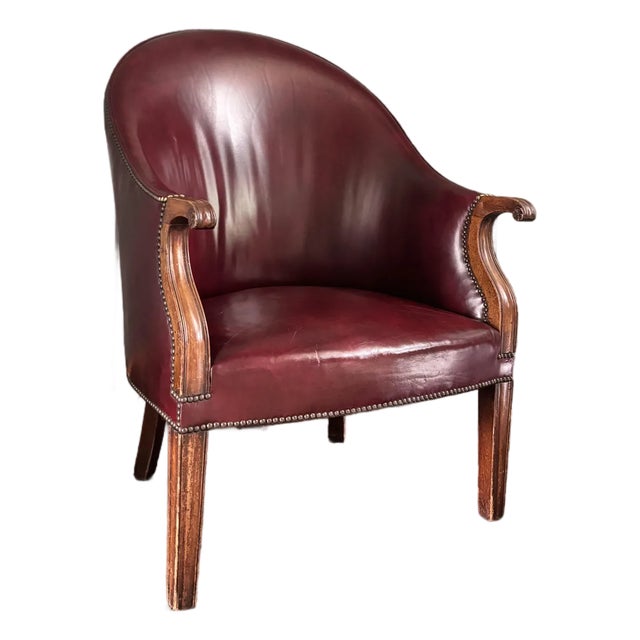 Antique Burgundy Leather Tub Chair For Sale