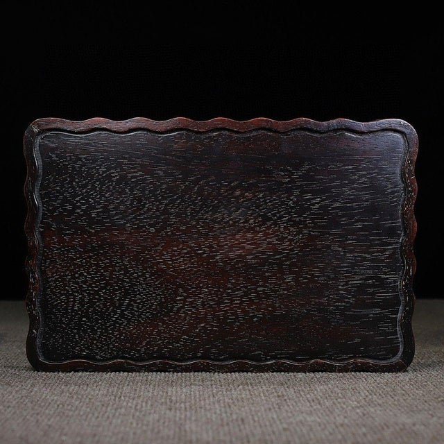 Late 20th Century Scalloped Wooden Tray With Mother-of-Pearl Bird and Bamboo Inlay For Sale - Image 9 of 9