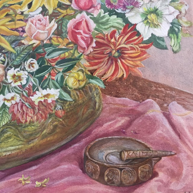 Traditional Vintage Original Watercolor Still Life Painting For Sale - Image 3 of 9