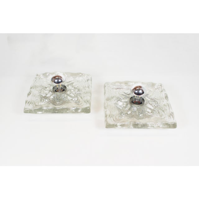 Vintage Ice Glass Wall Lamps from Peill & Putzler, Germany, 1970s, Set of 2 For Sale - Image 3 of 9
