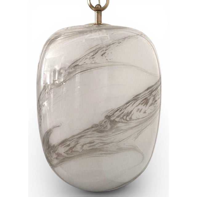 Contemporary Italian Handblown Faux Alabaster Glass Pendant With Brass Chain and Fittings For Sale - Image 3 of 18
