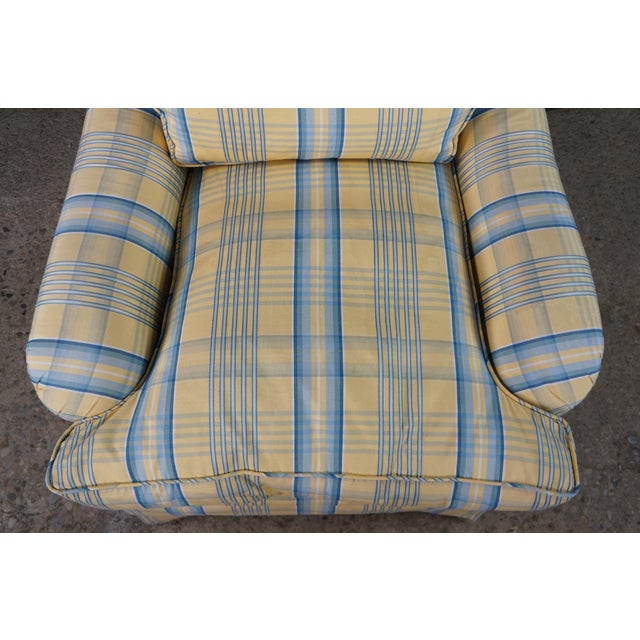 Vintage Swaim Yellow & Blue Plaid Down Filled Library Club Skirted Arm Chair For Sale - Image 12 of 18