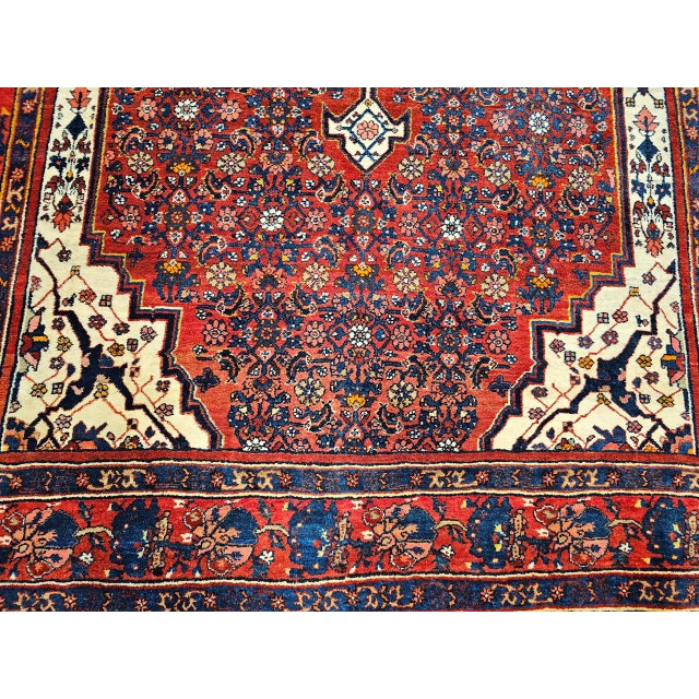 Vintage Persian Bidjar Rug, Hand-Knotted Wool, Herati Geometric Pattern, Red & Ivory, 5x8 For Sale - Image 14 of 16