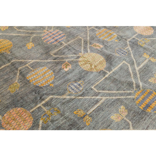 Modern Khotan-Style Pomegranate Tree Charcoal Wool Area Rug For Sale - Image 12 of 12
