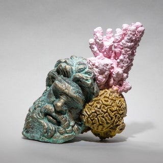 Impossible Things #16 by Dana Younger | Resin, Acrylic Sculpture of a face with coral elements For Sale